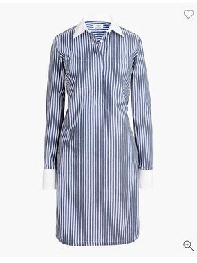 NEW! J. Crew factory Blue Stripe Shirt Dress with White Collar and Cuffs size 8